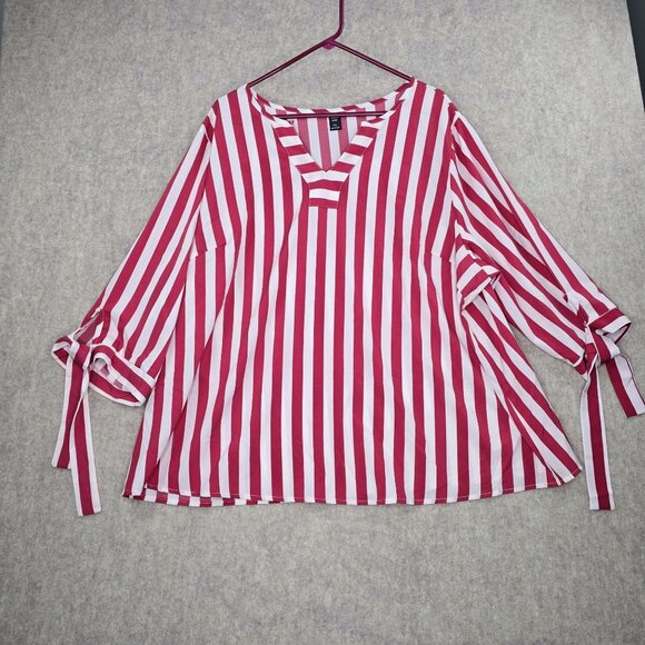Red & White Striped Blouse With Tie Sleeves Shein Curve 5XL Polyester & Elastane - Picture 1 of 7